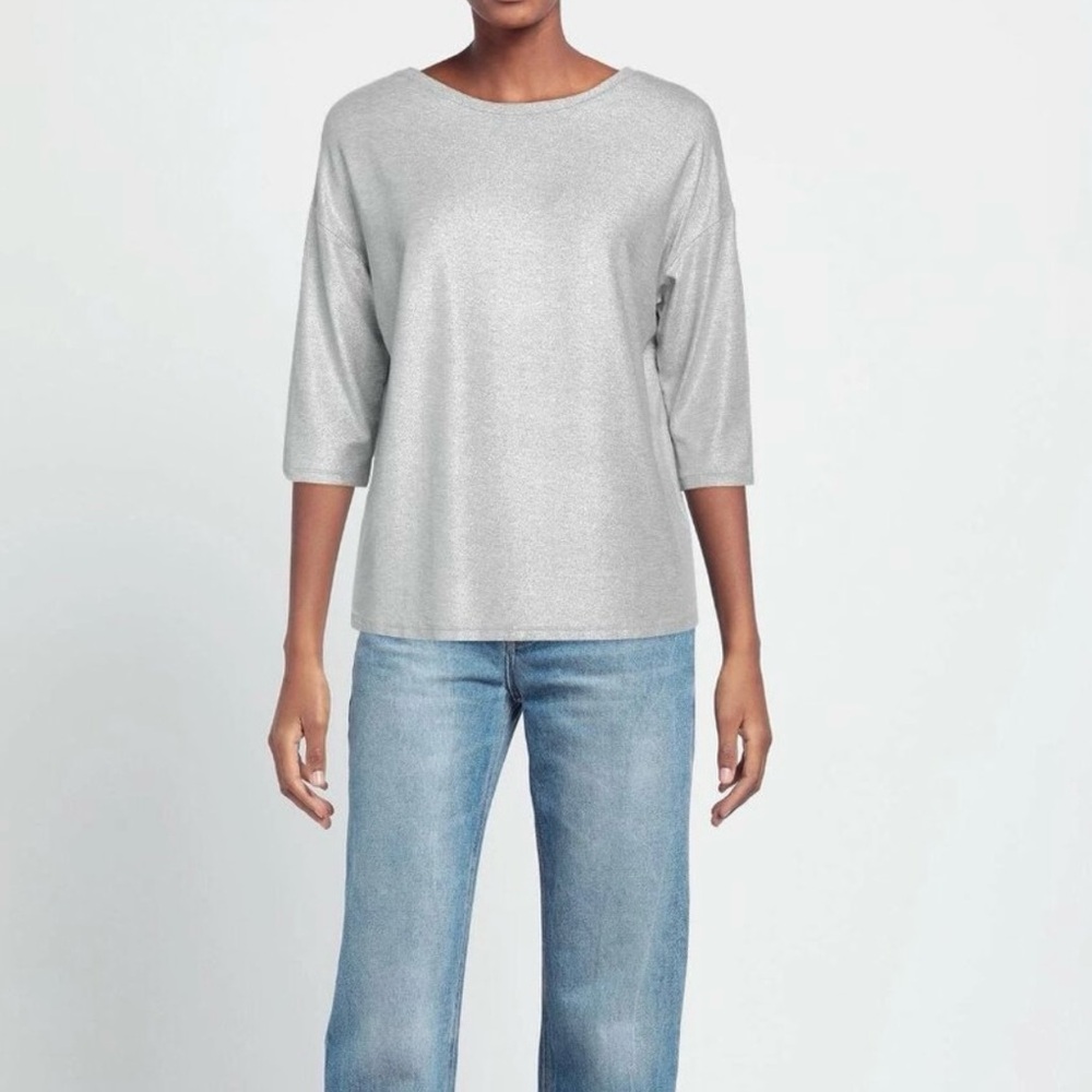 Majestic Filatures Metal Grey Metallic Elbow Length Viscose‎ T Shirt NEW